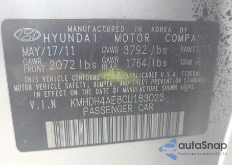 2012 Hyundai Elantra Gls (Ulsan Plant) from USA, damaged, VIN KMHDH4AE8CU183023